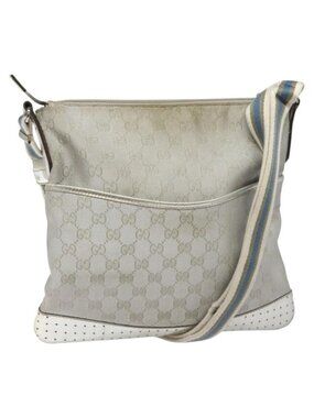 Authentic GUCCI GG Canvas Shoulder Bag Silver Blue 145857